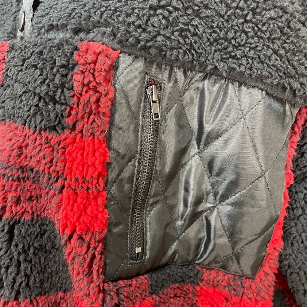 Seven7 red plaid Sherpa snap pullover top jacket women’s size M - Picture 6 of 14